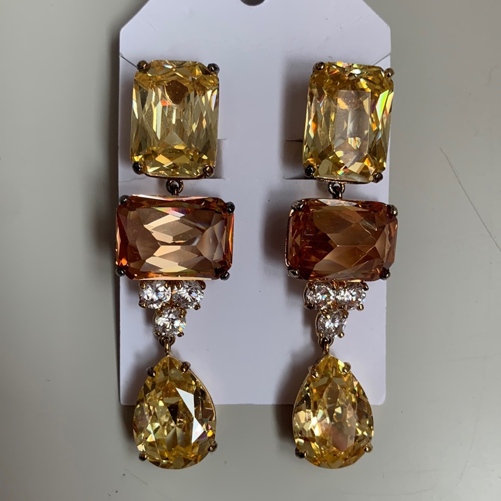 Large citrine topaz crystal earrings
